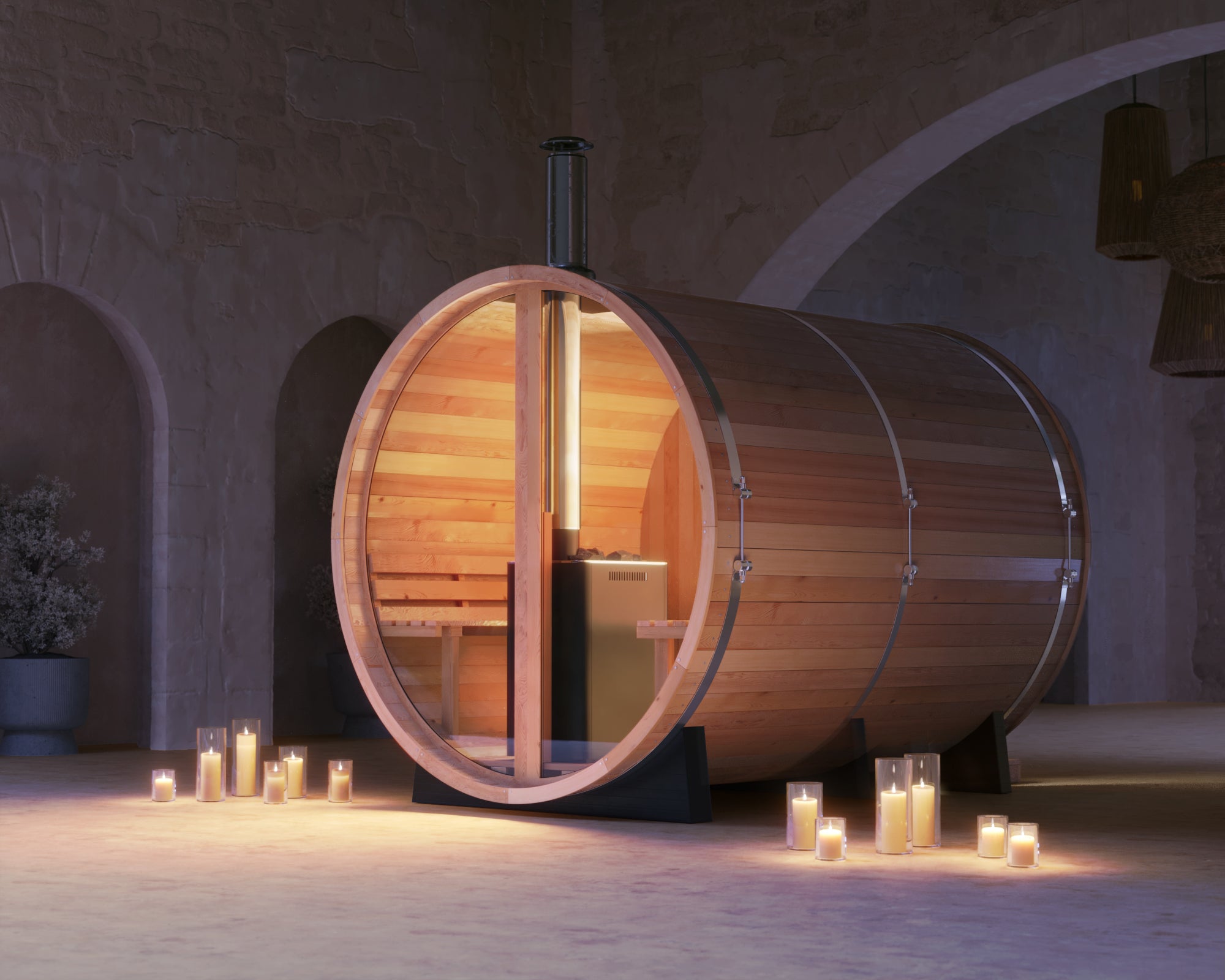 Barrel Sauna - PanoramaView with Porch, 6 Person